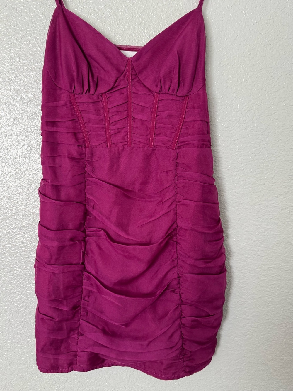 Le Lis Fuchsia Ruched Mini Slip Dress